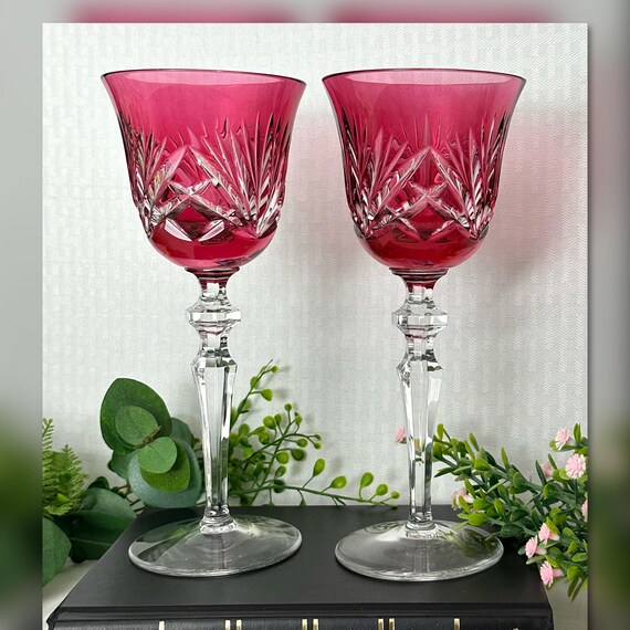 Ruby Red Gorham Cherrywood Hock Wine Glasses / Gorham Cut to Clear Red Wine Hocks / Gorham Cherrywood Wine Glasses / Ruby Red Wine Glasses 2