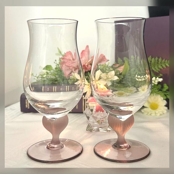 Mikasa Sea Mist Frosted Stem Ice Tea Glasses Pink / Amethyst Mikasa Stemware / Sea Mist Pink Ice Tea / Vintage Mikasa Ice Tea Glasses  - 2