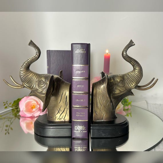 Elephant Book Ends / Andrea by Sadek Elephant Bookends / Bronzed Metal Elephant Bookends / Pair Elephant Andrea by Sakek Book Holders