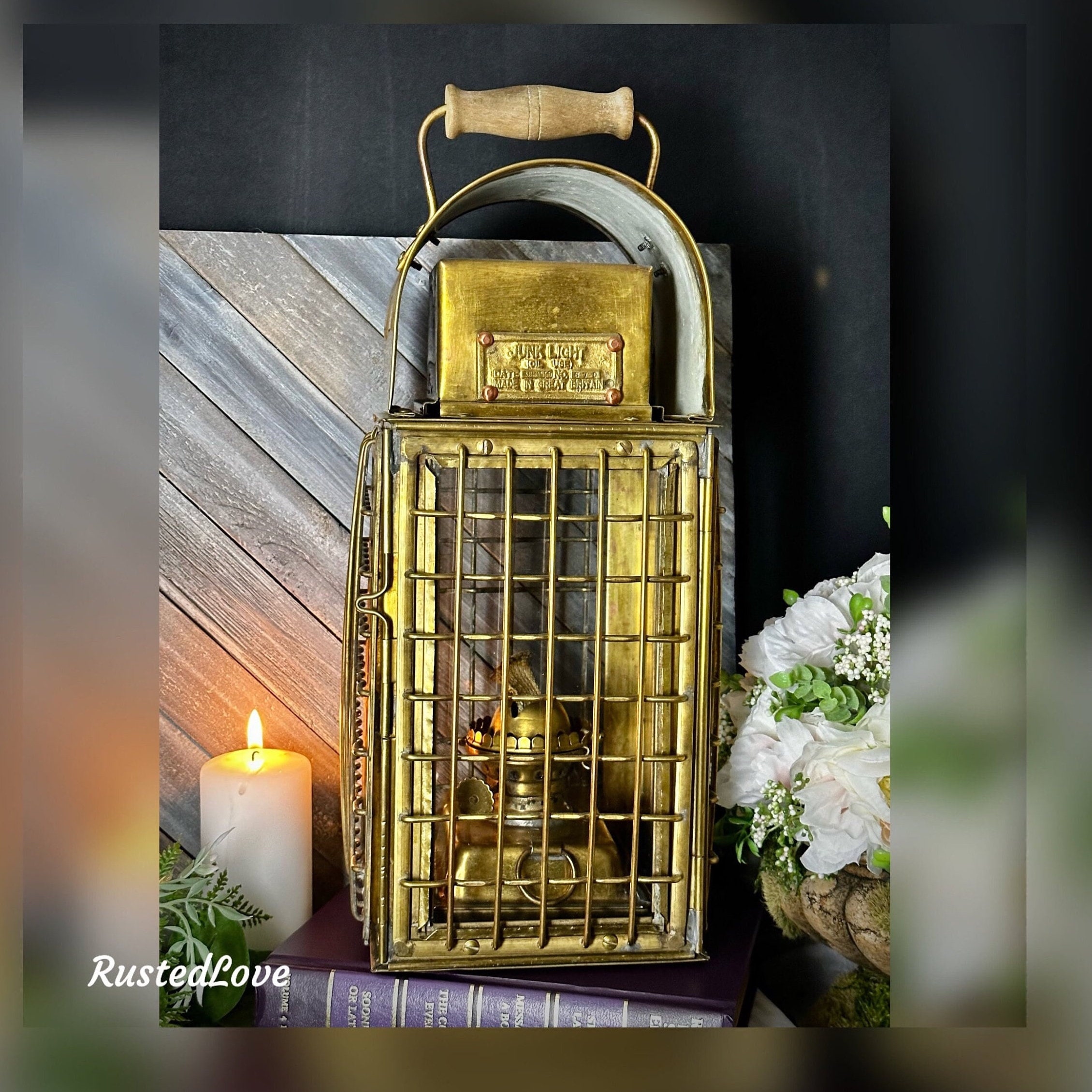 Brass Lantern / Vintage Brass / Gold Hanging Lamp / Junk Oil Light