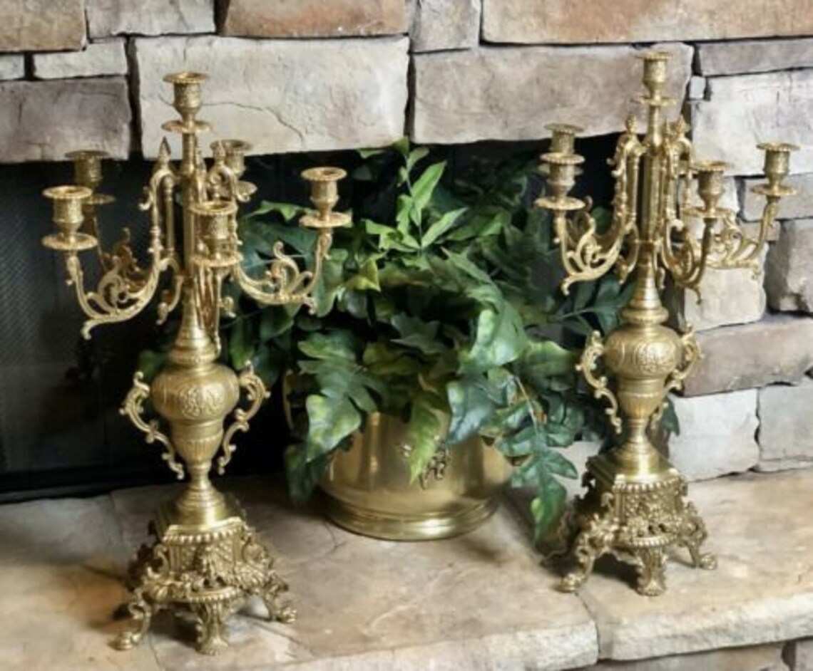 Vintage Brass Candelabras Large Candle Holders Baroque Rocco Etsy