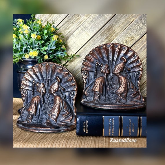 Vintage Bookends Tibetan Children / Copper Colored Book Ends / Office Decorations / Collectible Bookends / For the Home and Office