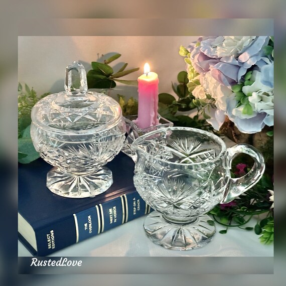 Crystal Sugar Bowl and Creamer / Cut Crystal Vintage Sugar Bowl & Creamer / Collectible Crystal  Serving Pieces / Cream and Sugar Bowl