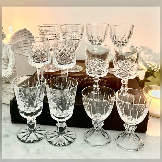 Set of 12 Mixed Cordial Glasses Vintage Liquor Stemware Collection