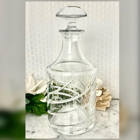 Vintage Cut Glass Whiskey Decanter - Swirl Design Barware