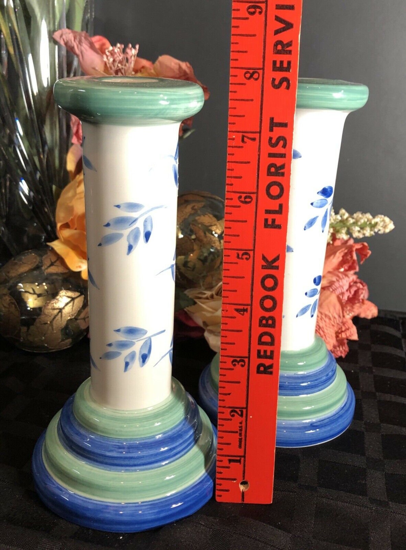 Candle Holders Set of 2 From Portugal Hand Painted Blue White Etsy