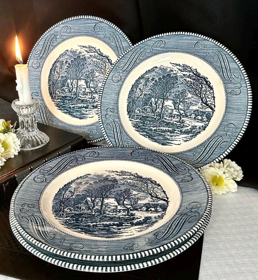 Currier & Ives Old Grist Dinner Plates Set of 4 Royal China