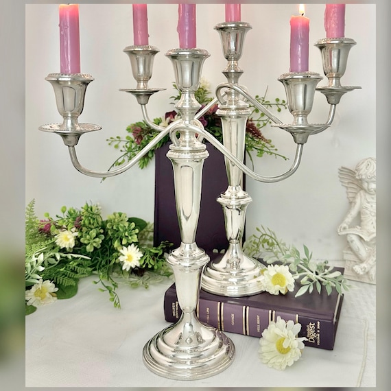Reed & Barton Sterling Silver 3 Arm Candelabra Pair Vintage Candle Holders Elegant Wedding Centerpiece Decor