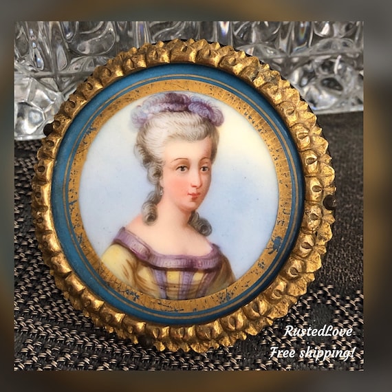 Antique French Portrait Porcelain / Hand Painted Plaque / 19th Century / Gilt Framed / Collector Plate / Antique Porcelain Portrait  #1 of 3