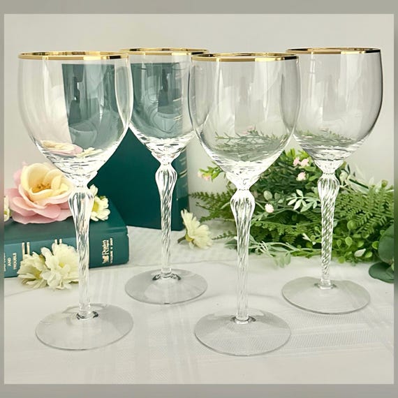 Lenox Monroe Gold Water Glasses / Gold Trim Non Optic Vintage Water Goblets / Monroe Gold Lenox Water Glasses / Vintage Lenox Water Glasses