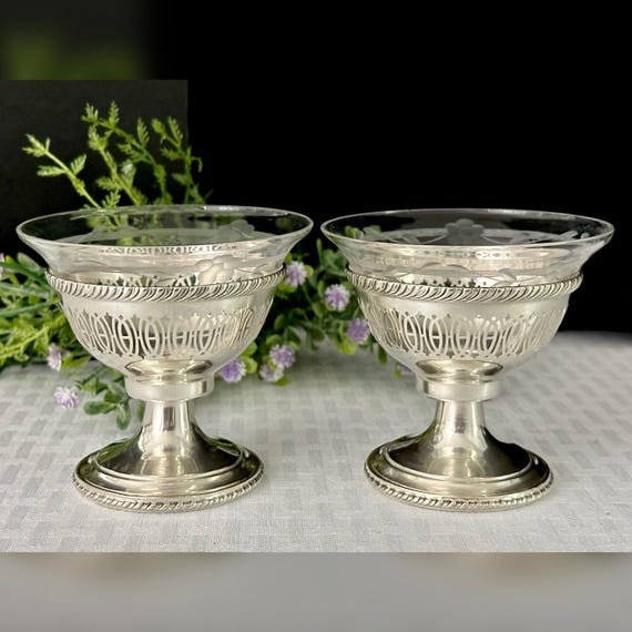 Sterling Silver Desert Cups / Sterling & Glass Champagne Coupes / Vintage Sterling Candle Holders / Pair Sterling Sherbet Dessert Cups 2