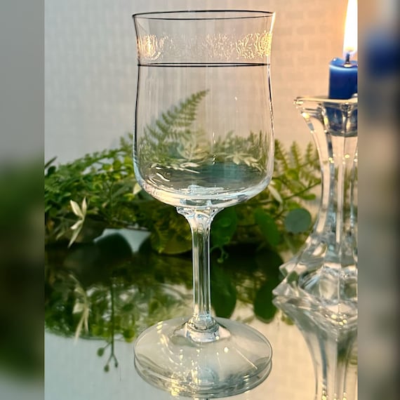Lenox Moonspun Platinum Wine Glass / Vintage Moonspun Silver Trim Etched Glass / Lenox Vintage Glassware/ Moonspun Platinum Trim Wine