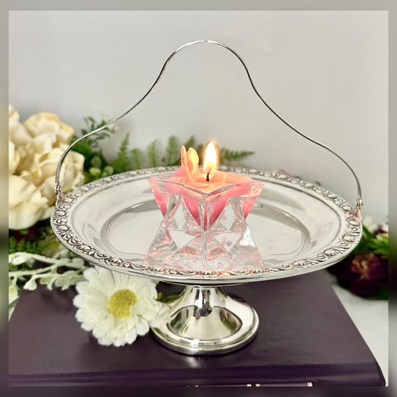 Vintage Sterling Silver Handled Candy Dish Pedestal Bon Bon Bowl Floral Sterling Compote Dish