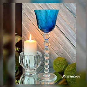 Sky Blue Bubbles by Saint Louis / Wine Glass France Blown Glass / Tall Saint Louis Bubble Wine Glass / Saint Louis Blue Bubble Wine Glass -1