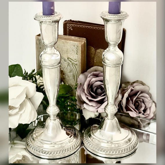 Empire Sterling Silver Candlesticks Pair Pattern 367 Weighted Vintage