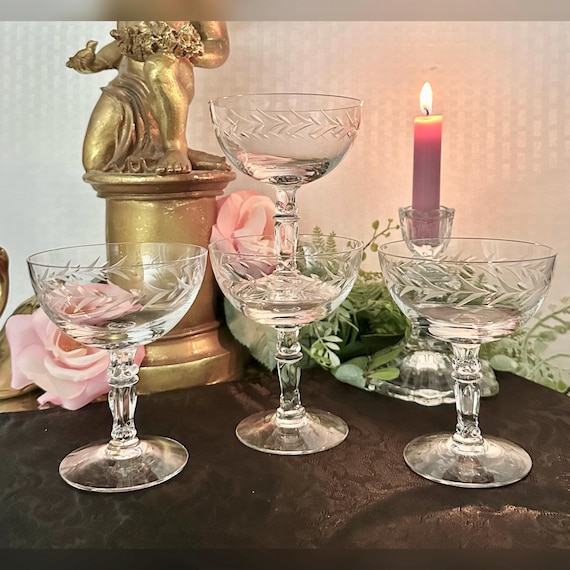 Fostoria Holly Clear Low Sherbet Glasses / Vintage Fostoria Champagne Coupes / Fostoria Holly Vintage Dessert Glasses / Ice Cream Classes
