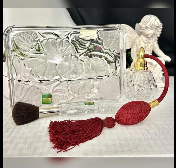 Waterford Vanity Set / Floral Crystal Tray Waterford Marquis / Waterford Marquis Makeup Brush / Lismore Waterford Crystal Perfume Bottle