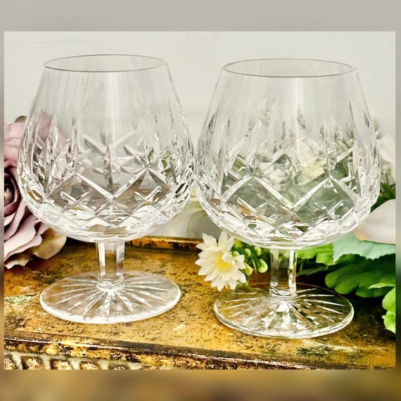 Pair Waterford Lismore Brandy Glasses Vintage Crystal Snifters 12 Oz