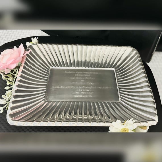 Sterling Silver Reed & Barton Sandwich Tray / Vintage Etched Sterling  Silver Invitation Card Tray / Large Sterling Silver Card Tray