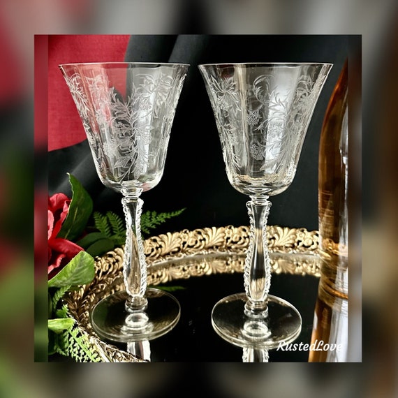 Fostoria Heather Water Glasses / Vintage Fostoria Heather Glasses / Etched Fostoria Glasses / Vintage Fostoria Heather Water Glasses - 2