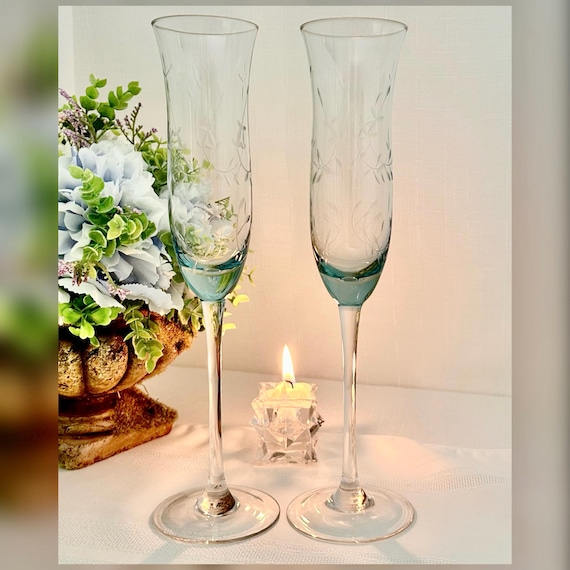 Lenox Heather Blue Champagne Flutes Set 2 Replacement Glass