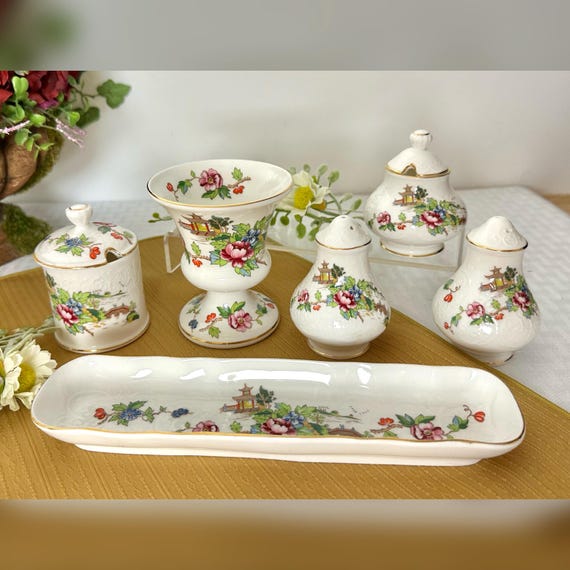 Pagoda by Crown Staffordshire England Serving Pieces - Staffordshire Floral Small Serving Piece Set - Staffordshire Pagoda Floral Pieces - 6