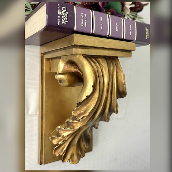 Vintage Gold Corbel Wall Shelf / Victorian Acanthus Leaf Syled Corbel / Vintage Book End Large Greek Acanthus Leave / Antique Styled Corbel