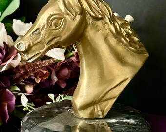 Mid-Century Modern Solid Brass Horse Head Statue, brass horse head 