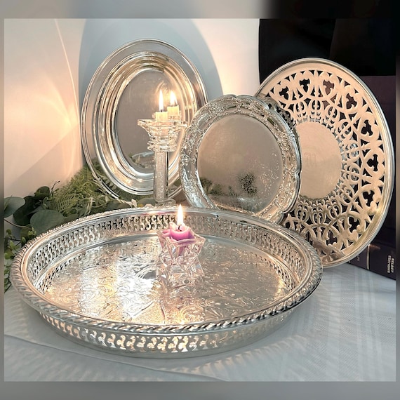 Silver Plated Serving Dishes/  Vintage Mixed Makers Silver Trays / Silver Plated Vegetable Dishes / Silverplated  Serving Trays  - 4 pieces