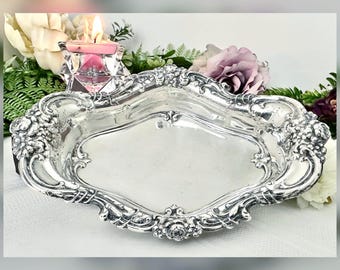 Wallace Sterling Silver Bon Bon Bowl, Royal Rose Pattern Serving Dish