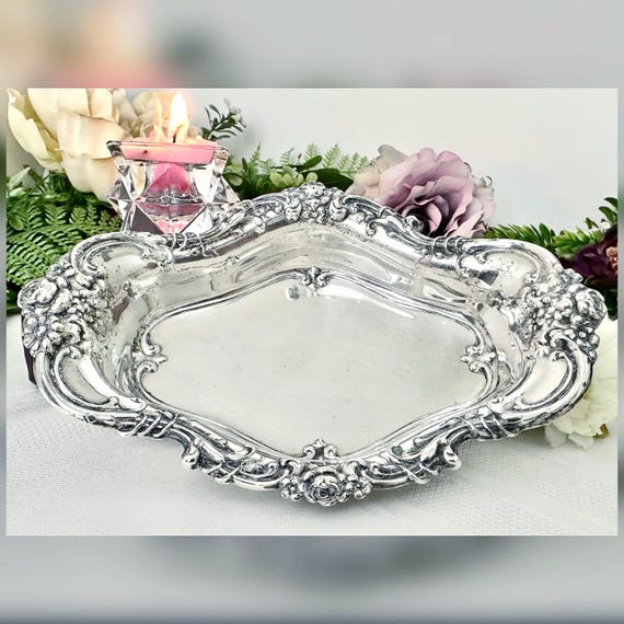 Wallace Sterling Silver Bon Bon Bowl 6" Candy Nut Dish Vintage Sterling Serving Bowl Royal Rose Pattern