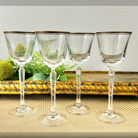 Mikasa Wheaton Gold Wine Glasses / Mikasa Gold Rimmed Wheaton Wine Goblets / Wheaton Wine Goblets / Wheaton Gold Rimmed Wine Glasses - 4