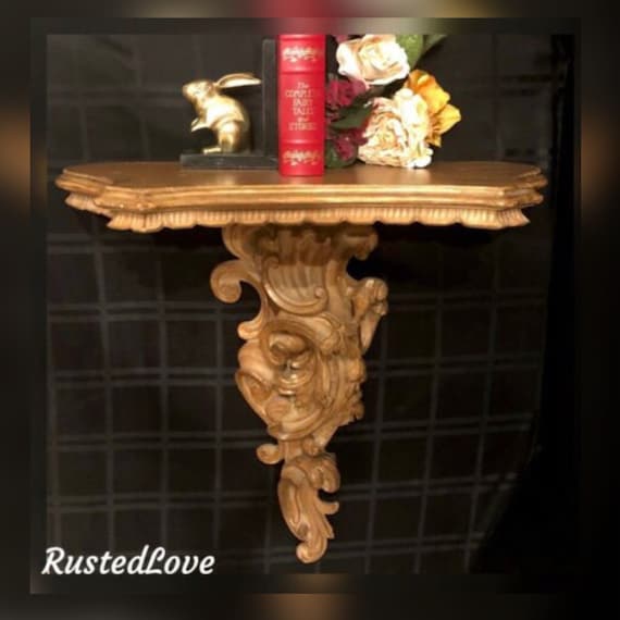 Antique Italian Wall Shelf / Gilded Carved Shelf / Acanthus scrolls / Italian Rococo Style / Wall Hanging Shelf / Home and Living Shelving