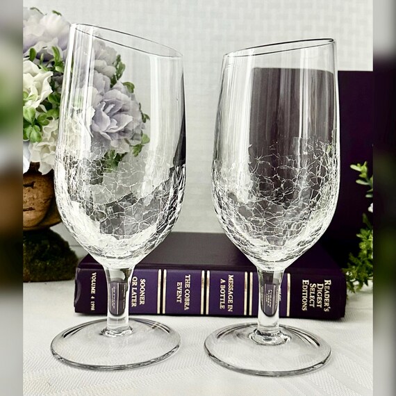 Pier 1 Angled Crackle Ice Tea Glasses / Vintage Pier 1 Crackle Glasses / Angled Rim Pier 1 Crackled Ice Tea Glasses / Vintage Pier 1 Glasses