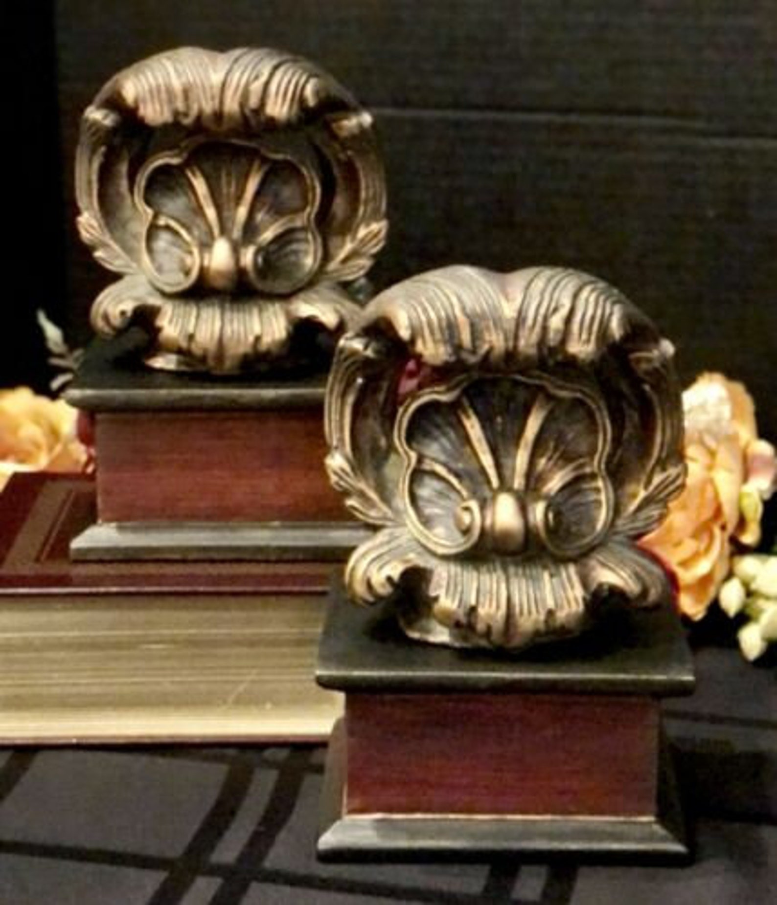 Vintage Bookends Gilded Ornate Resin Decorative Floral / Shell Etsy