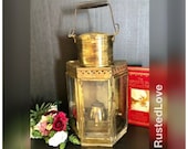 Large Solid Brass Lantern Oil Lamp Handled Heavy Vintage Nautical Wall hanging