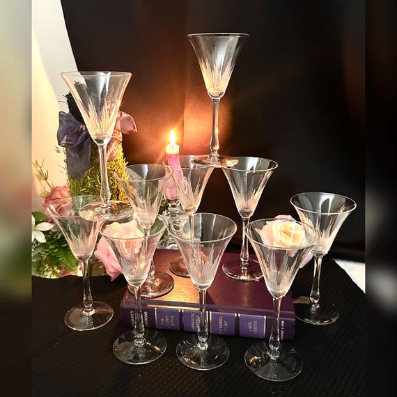 Cordial Glasses Cascade By Bryce / Cordial Aperitif Vintage Cocktail Glasses / Etched Cordial Glasses / Vintage Liquor Cordial Glasses