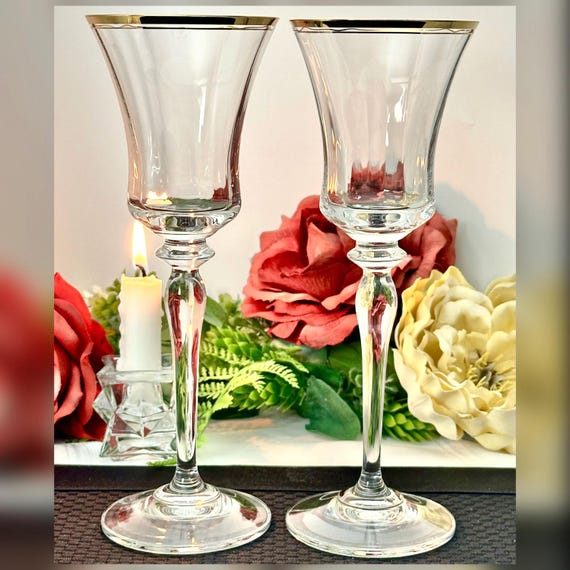 Miksas Jamestown Gold Rim Water Goblets Crystal Replacement Set of 2