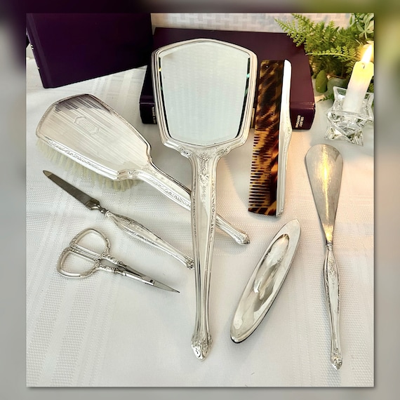 Antique Wallace Sterling Silver Dresser Set / Wallace Sterling Art Deco Styled Mirror Set / RW&S 1900's Dresser Set / Antique Dresser Set