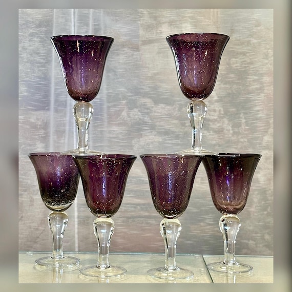 Artland Iris Plum Water Glasses / Artland Blown Bubble Purple Water Goblets / Iris Plum Water Glasses / Artland Purple Water Glasses -  6