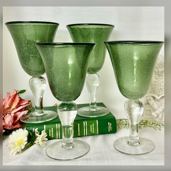 Artland Fizz Sage Green Wine Glasses Set of 4 Bubble Stem