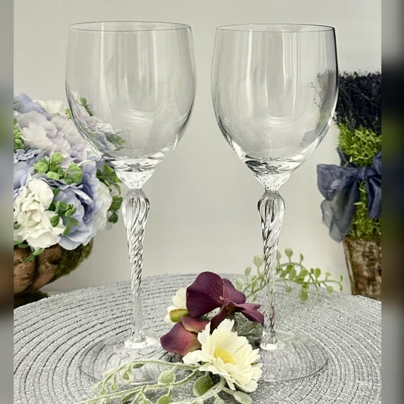 Lenox Aria Water Glasses / Vintage Lenox Blown Aria Water Glasses / Clear Lenox Aria  Glasses / Vintage Aria Twisted Stemmed Water Goblets
