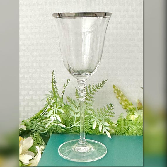 Mikasa Sonata Platinum Wine Glass / Vintage Sonata Silver Rimmed Wine Goblet / Mikasa Sonata Wine Glass / Sonata Silver Rimmed Wine Glass -1
