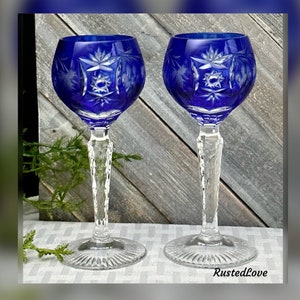 Nachtmann Traube Cobalt Blue Cordial Glasses / Traube Cut to Clear Crystal Glasses / Nachtmann German Glasses / Blue Cordial Glasses - 2