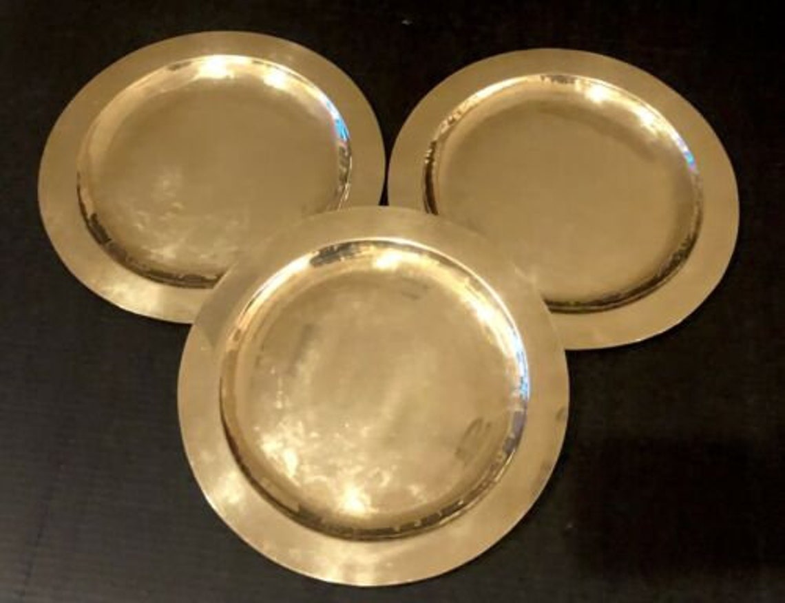 14 Large Solid Brass Chargers Vintage Plates / serving Etsy