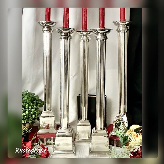 Tall Silver Plated Candle Holders / Vintage Candle Holders / Silver Plated Bombay Tapper Pillar Candlesticks /Tall Siilver Candle Holders
