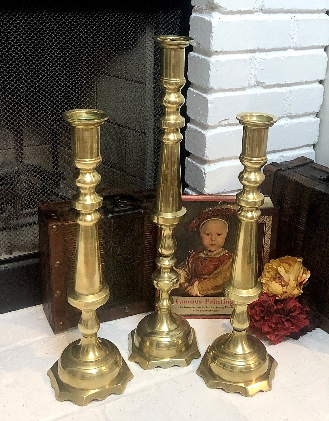 Floor Brass Candlesticks Fireplace Hearth Candle Holders Etsy