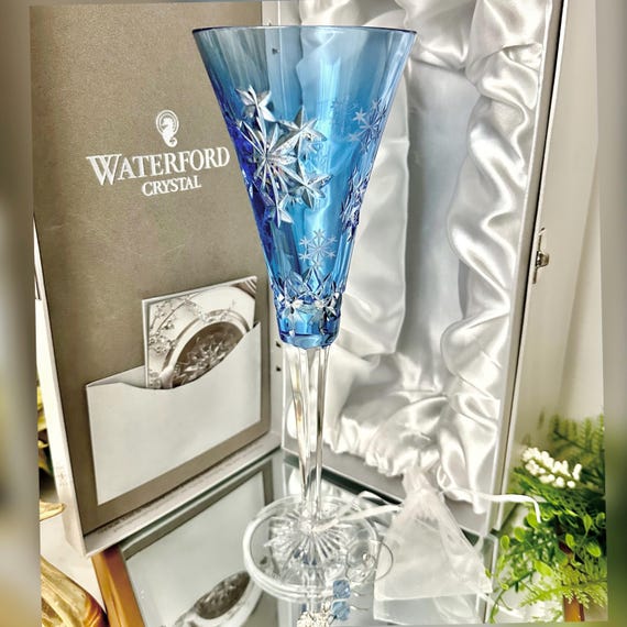 Waterford Goodwill Wishes Blue Champagne Flute Snowflake Toasting Glass