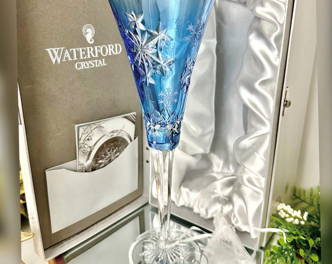 Waterford Goodwill Wishes Blue Champagne Flute Snowflake Toasting Glass