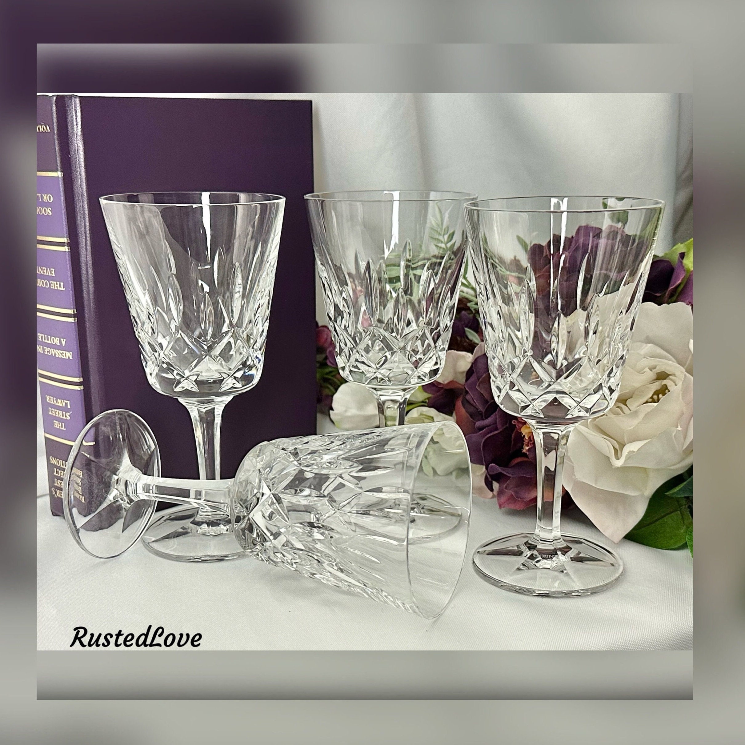 Gorham Crystal Water Glasses in king Edward Pattern, Four Hand Blown Stemmed  Water Goblets, Elegant Cut Crystal Traditional Drinking Glass 